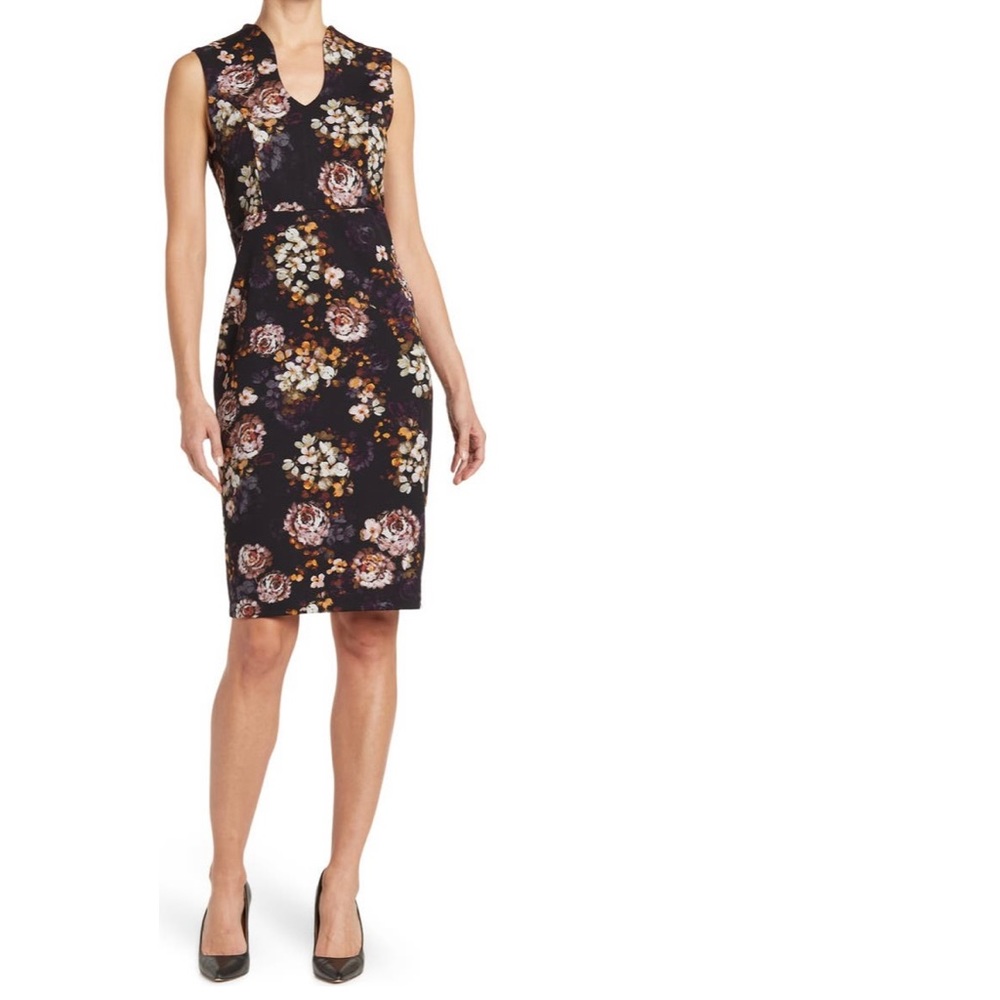 Nina Leonard U-Neck Black Combo Dress NWT